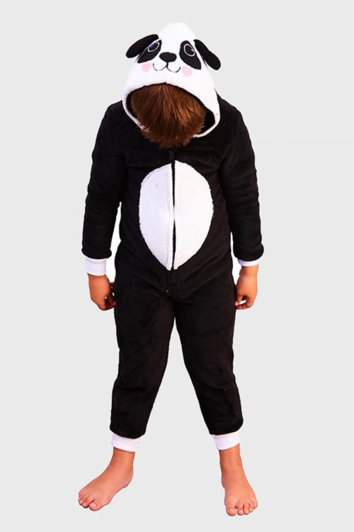 Picture of 04714 KIDS UNISEX BLACK PANDA  FLEECY JUMPSUIT/ONESIE